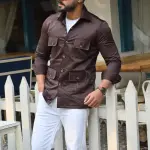 Brunette-Brown Cotton Blend Hunting Style Shirt | Premium Men's Sportswear | Classic Outdoor Design | Comfort Blend Fabric | Size 36-44